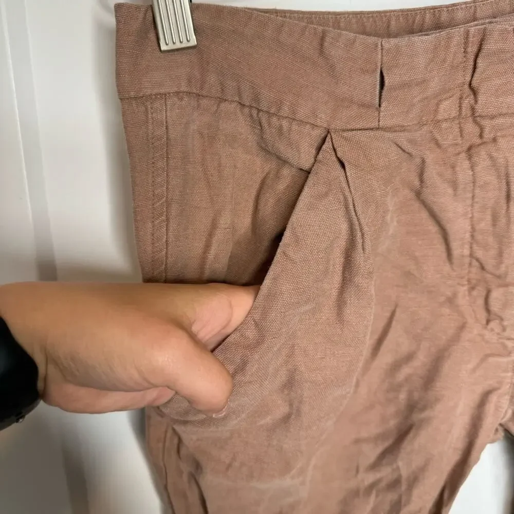 Aritzia Wilfred Allant Pink Cropped Cuff Linen Blend Pants Size 2